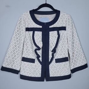 Anthropologie Tabitha Womens Lace Blazer Jacket Small Cream Ruffle As Seen On TV